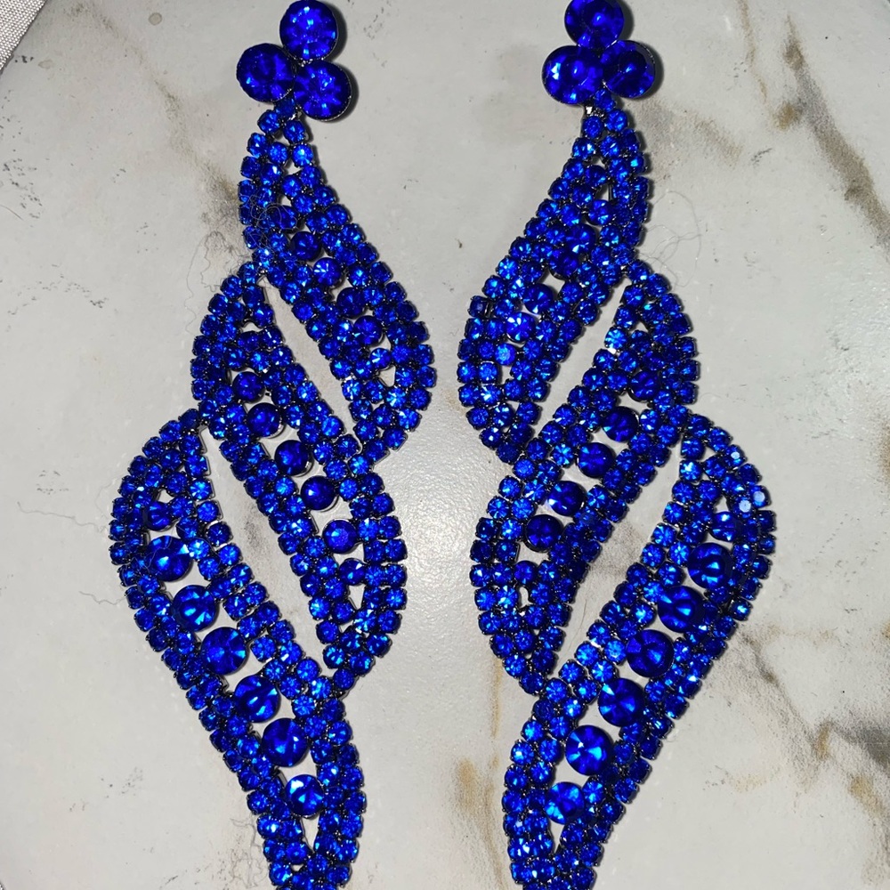 Blue rhinestone earrings dangle